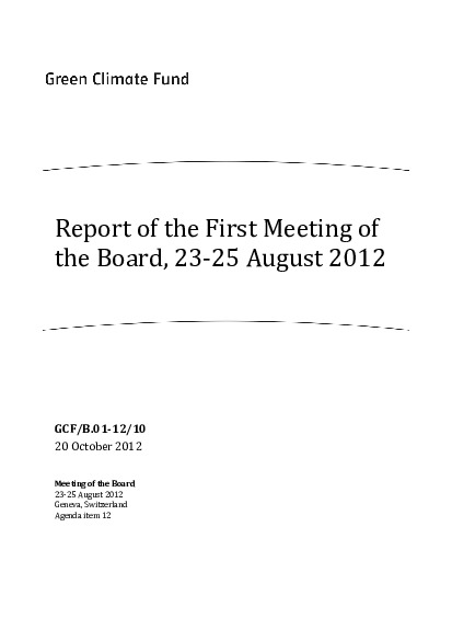 Document cover for Report of the First Meeting of the Board, 23-25 August 2012