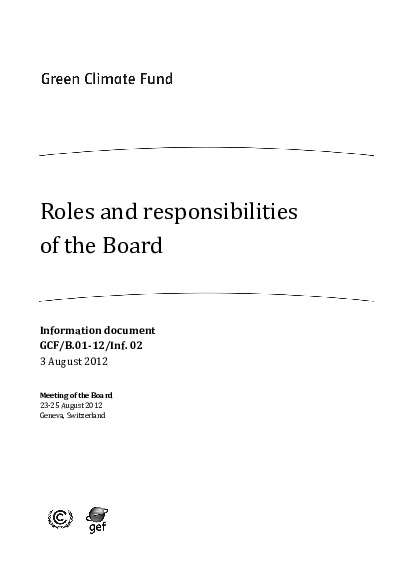 Document cover for Roles and Responsibilities of the Board