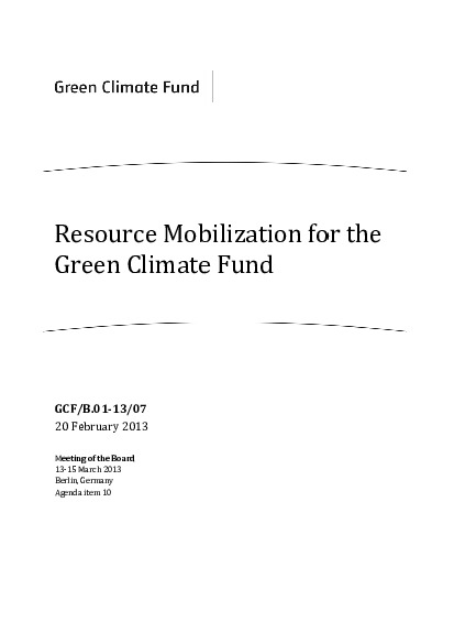 Document cover for Resource Mobilization for the Fund