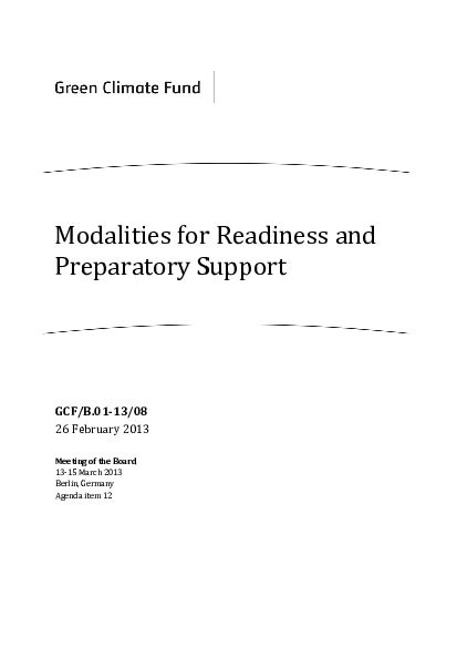 Document cover for Modalities for Readiness and Preparatory Support