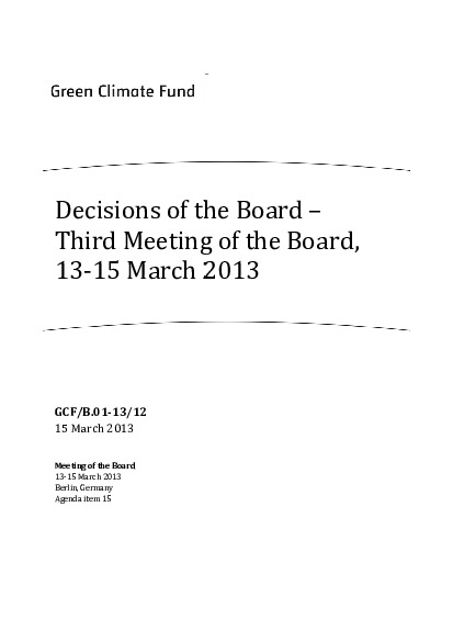 Document cover for Decisions of the Board - Third Meeting of the Board, 13-15 March 2013