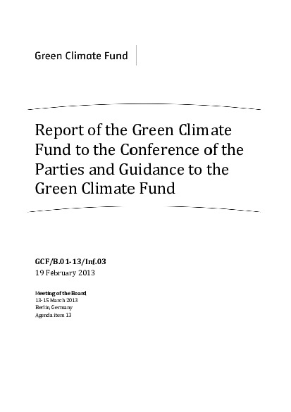 Document cover for Report of the Fund to the COP and Guidance to the Fund