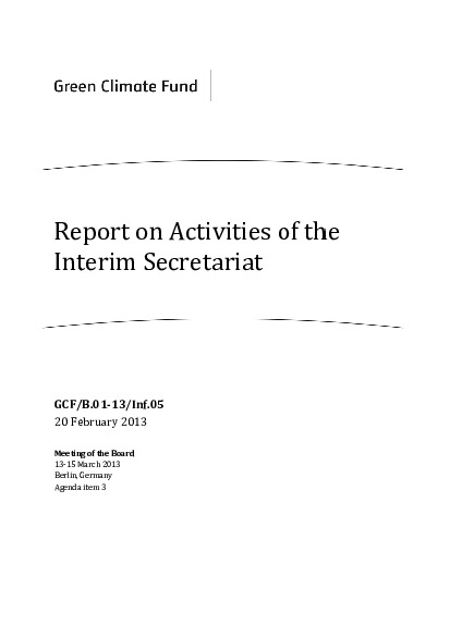 Document cover for Report on Activities of the Interim Secretariat