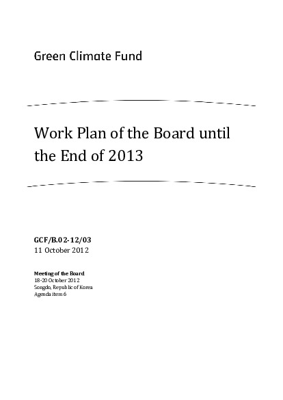 Document cover for Work Plan of the Board until the End of 2013