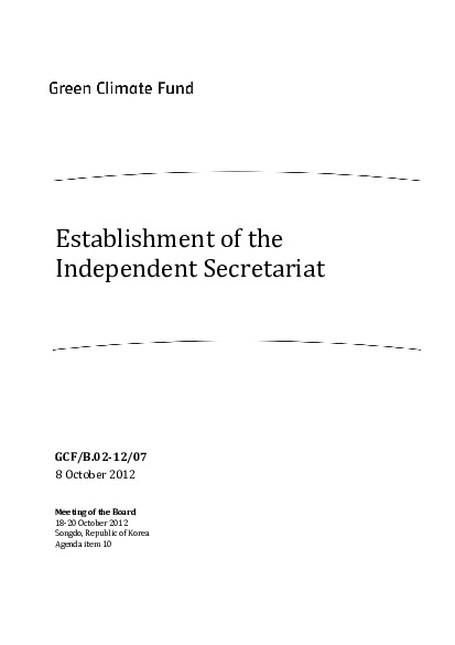 Document cover for Establishment of the Independent Secretariat
