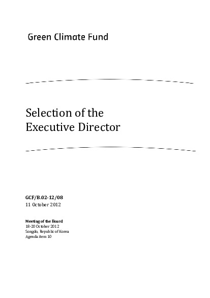 Document cover for Selection of the Executive Director
