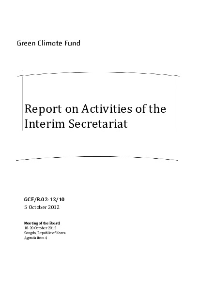 Document cover for Report on Activities of the Interim Secretariat