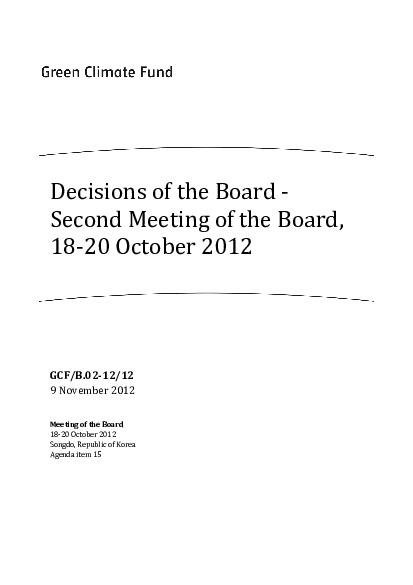 Document cover for Decisions of the Board - Second Meeting of the Board, 18-20 October 2012