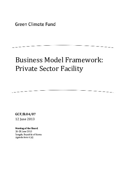 Document cover for Business Model Framework: Private Sector Facility