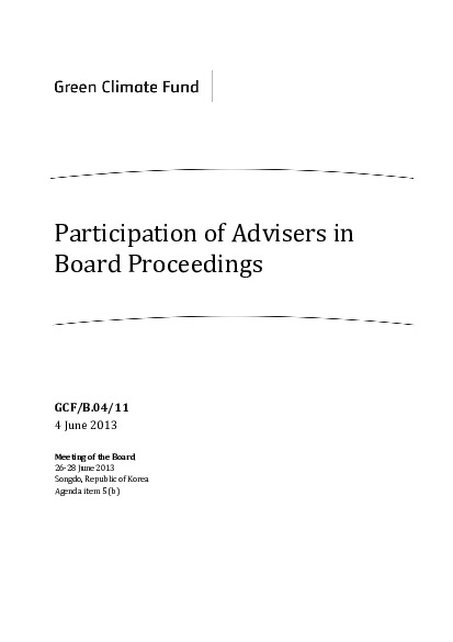 Document cover for Participation of Advisers in Board Proceedings