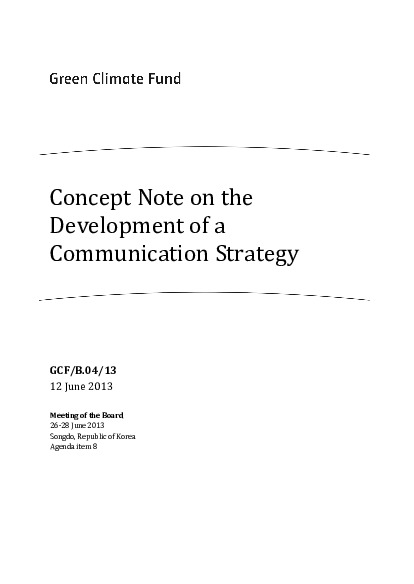 Document cover for Concept Note on the Development of a Communications Strategy