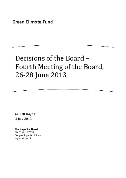 Document cover for Decisions of the Board - Fourth Meeting of the Board, 26-28 June 2013