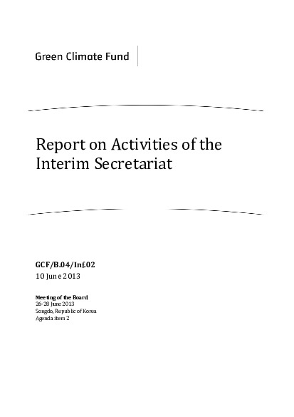 Document cover for Report on Activities of the Interim Secretariat