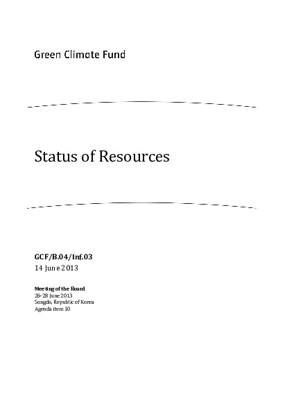 Document cover for Status of Resources