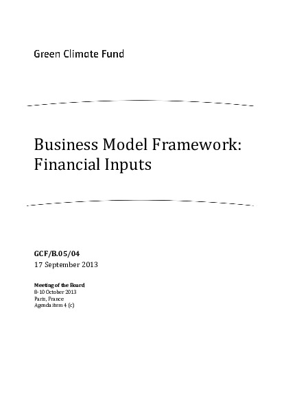 Document cover for Business Model Framework: Financial Input