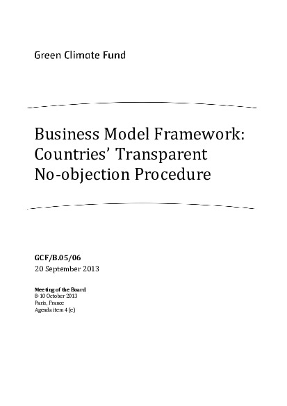 Document cover for Business Model Framework: Countries’ Transparent No-Objection Procedure