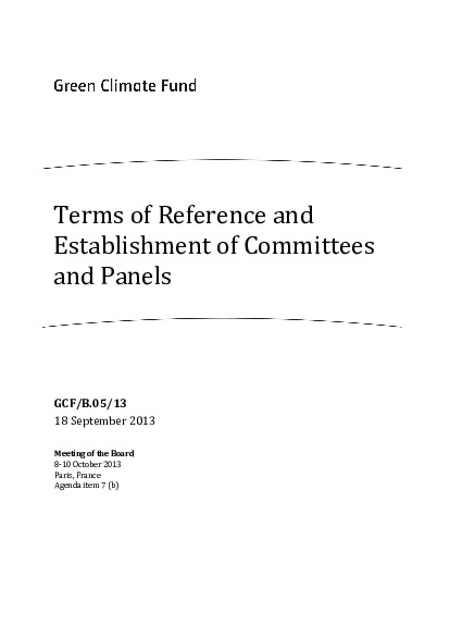 Document cover for Terms of Reference and Establishment of Committees and Panels