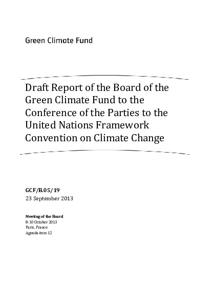 Document cover for Draft Report of the Board of the Green Climate Fund to the COP