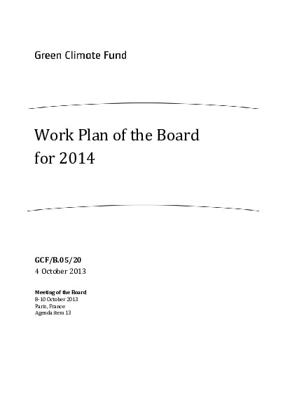 Document cover for Work Plan of the Board for 2014
