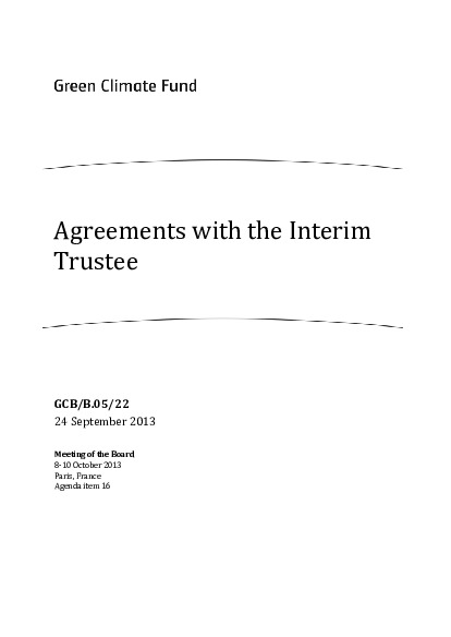 Document cover for Agreements with the Interim Trustee