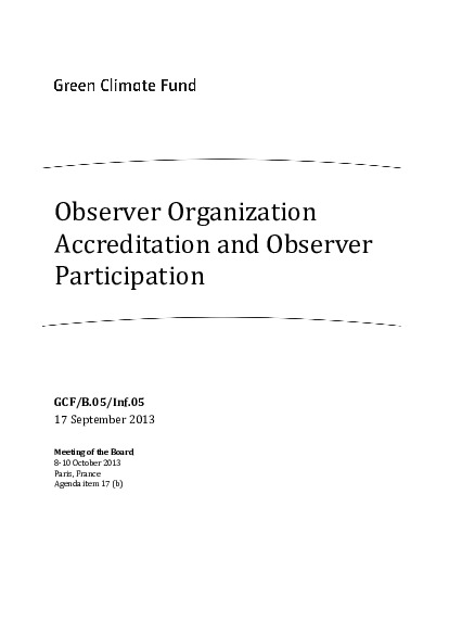 Document cover for Observer Organization Accreditation and Observer Participation