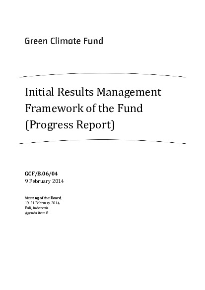 Document cover for Initial Results Management Framework of the Fund (Progress Report)
