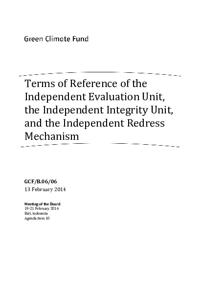 Document cover for Independent Integrity Unit and the Independent Redress Mechanism