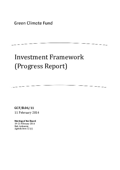 Document cover for Investment Framework (Progress Report)