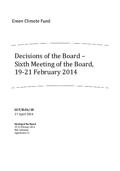 Document cover for Decisions of the Board - Sixth Meeting of the Board, 19-21 February 2014