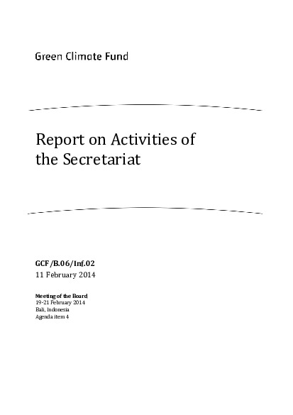 Document cover for Report on Activities of the Secretariat