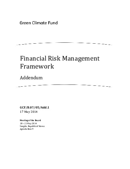 Document cover for Financial Risk Management Framework - Addendum