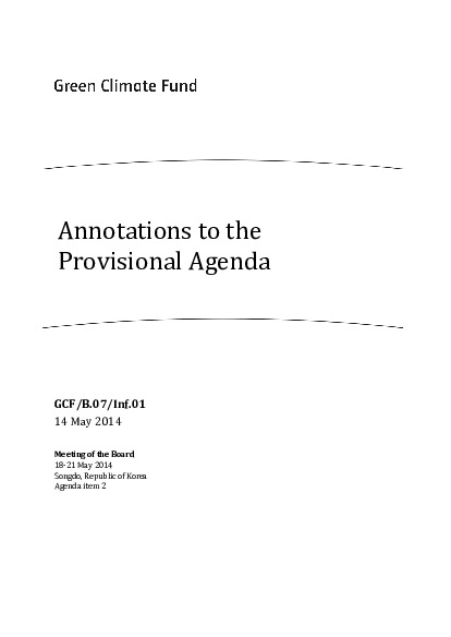 Document cover for Annotations to the Provisional Agenda for the 7th Meeting of the Board in Songdo