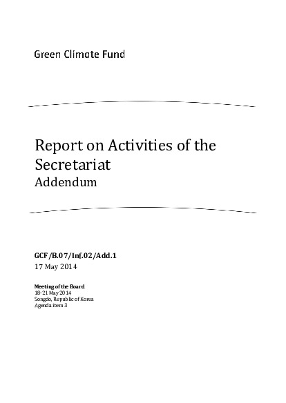 Document cover for Report on Activities of the Secretariat - Addendum