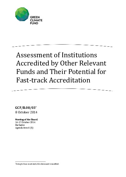 Document cover for Assessment of Institutions Accredited by Other Relevant Funds and Their Potential for Fast-track Accreditation