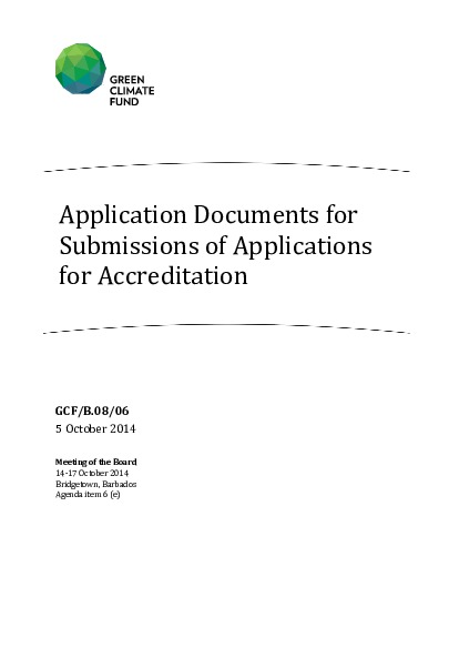 Document cover for Application Documents for Submissions of Applications for Accreditation