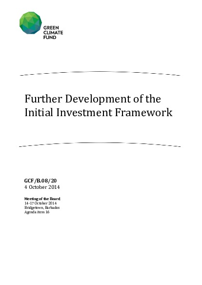 Document cover for Further Development of the Initial Investment Framework
