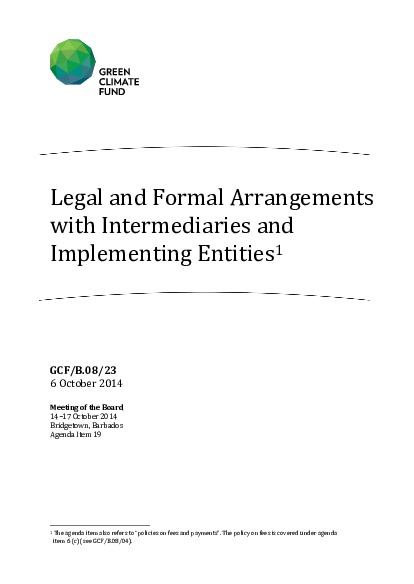 Document cover for Legal and Formal Arrangements with Intermediaries and Implementing Entities