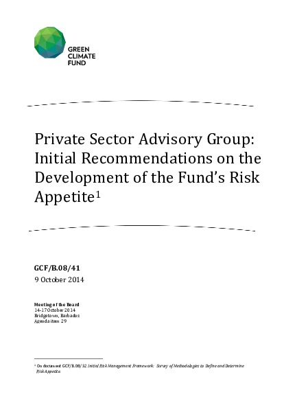 Document cover for Private Sector Advisory Group: Initial Recommendations on the Development of the Fund’s Risk Appetite