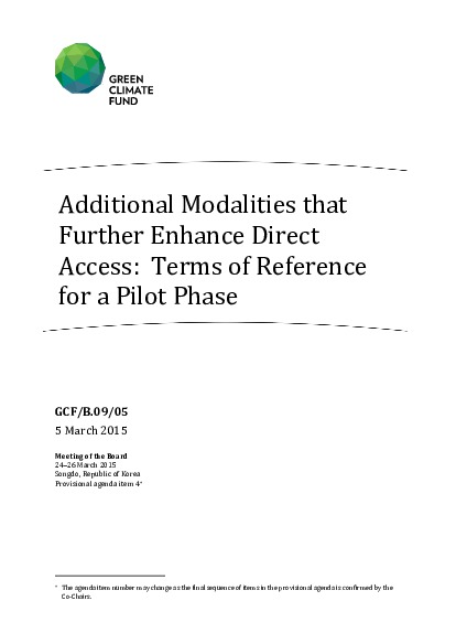 Document cover for Additional Modalities that Further Enhance Direct Access: Terms of Reference for a Pilot Phase