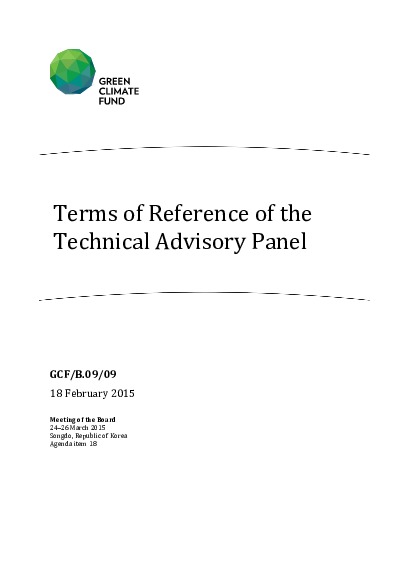 Document cover for Terms of Reference of the Technical Advisory Panel