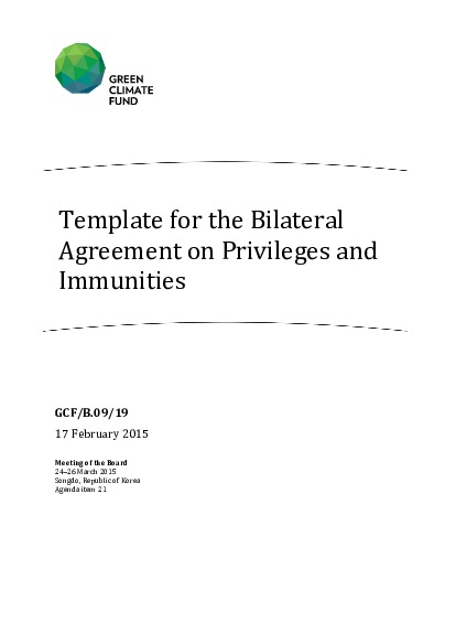 Document cover for Template for the Bilateral Agreement on Privileges and Immunities