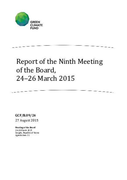 Download Report of the Ninth Meeting of the Board, 24–26 March 2015 Document cover for Report of the Ninth Meeting of the Board, 24–26 March 2015