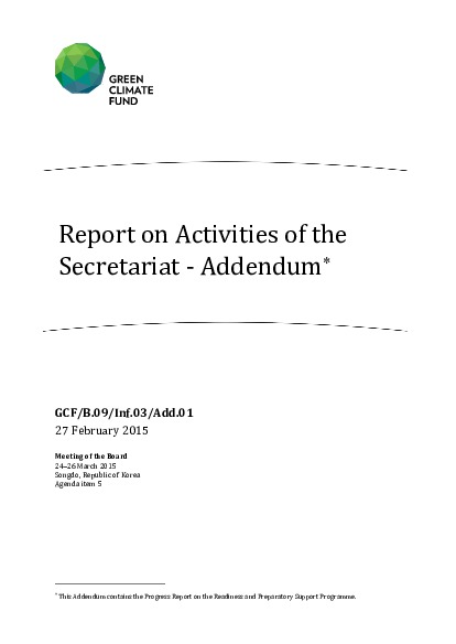 Document cover for Report on Activities of the Secretariat - Addendum