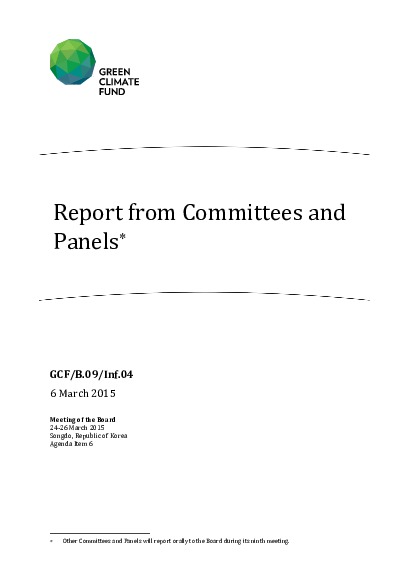 Document cover for Report from Committees and Panels