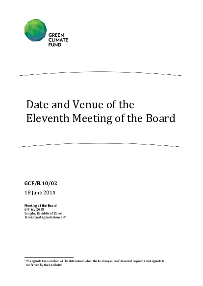 Document cover for Date and Venue of the Eleventh Meeting of the Board