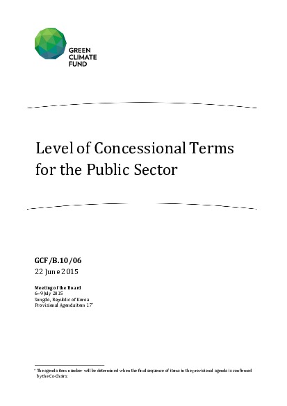 Document cover for Level of Concessional Terms for the Public Sector