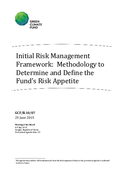 Document cover for Initial Risk Management Framework: Methodology to Determine and Define the Fund’s Risk Appetite