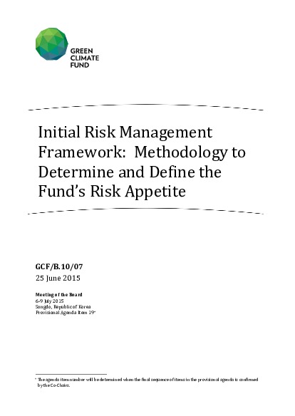 Download Initial Risk Management Framework: Methodology to Determine and Define the Fund’s Risk Appetite Document cover for Initial Risk Management Framework: Methodology to Determine and Define the Fund’s Risk Appetite