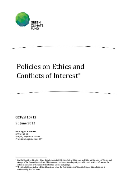 Document cover for Policies on Ethics and Conflicts of Interest