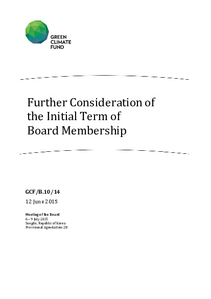 Document cover for Further Consideration of the Initial Term of Board Membership